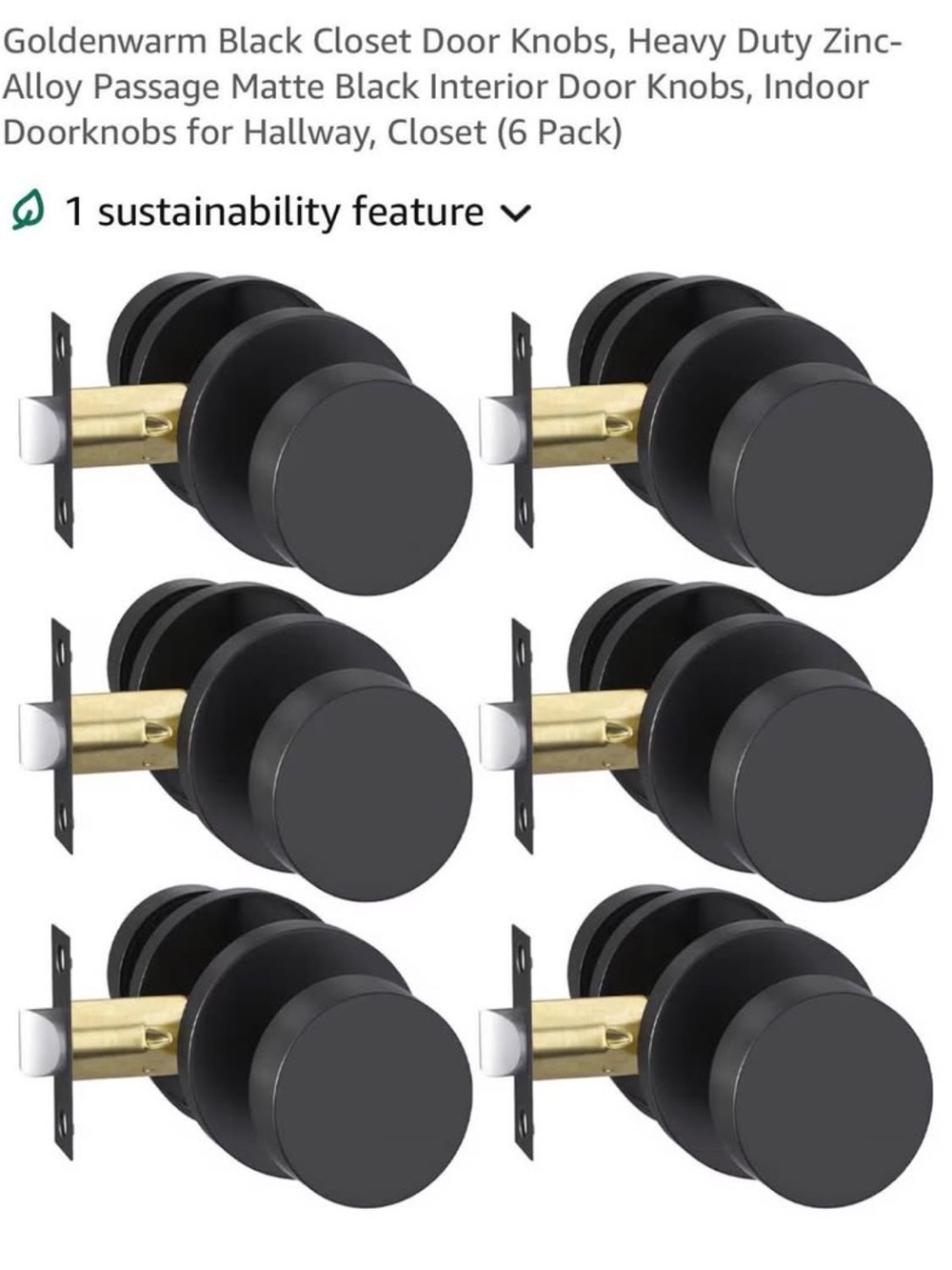 Goldenwarm Black Closet Door Knobs, Heavy Duty Zinc-Alloy Passage Matte Black